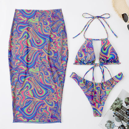 Women's Colorful Bikini Set and Wrap Skirt Ivyshape