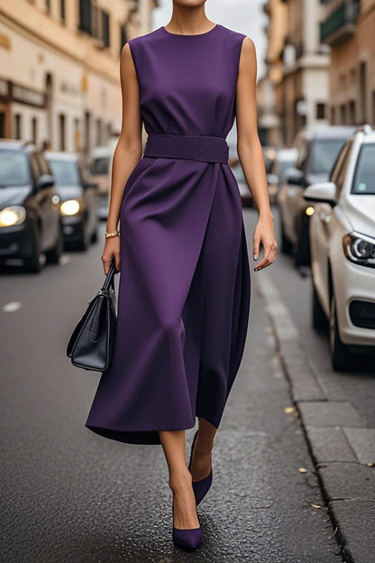 Women's midi dress with elegant V-neck and flowing skirt Ivyshape