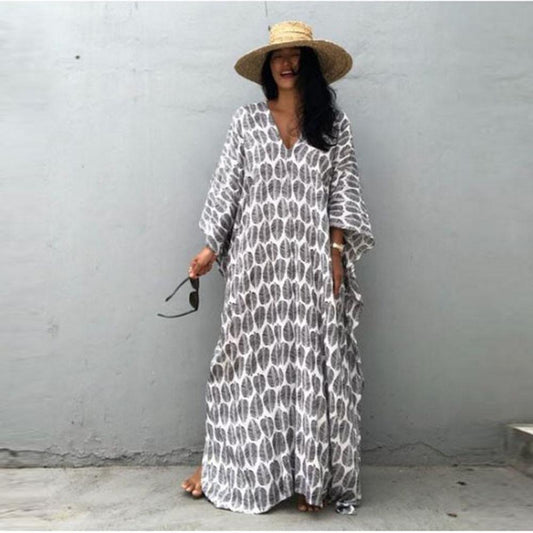 Women's maxi dress with elegant leaf pattern and wide cut Ivyshape