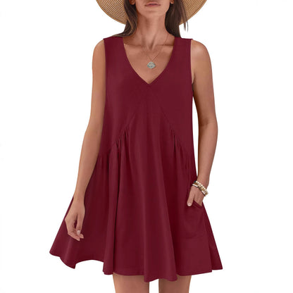 Ladies flared A-line summer dress with pockets Ivyshape