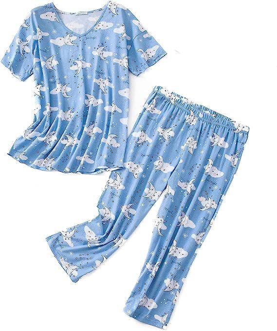 Women's Patterned Pajama Set with T-Shirt and Pants Ivyshape