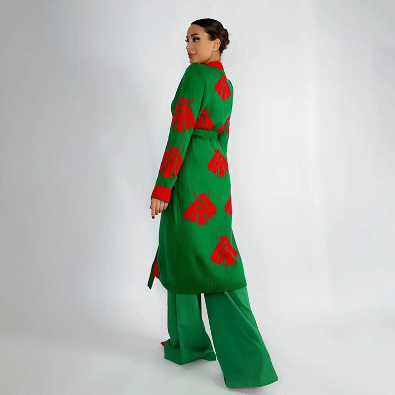 Women's knitted coat with intricate embroidery and modern button design Ivyshape