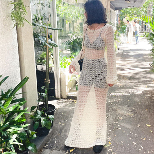 Women's knitted dress in feminine crochet pattern Ivyshape