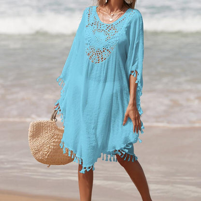 Women's airy beach tunic with fringed accents Ivyshape