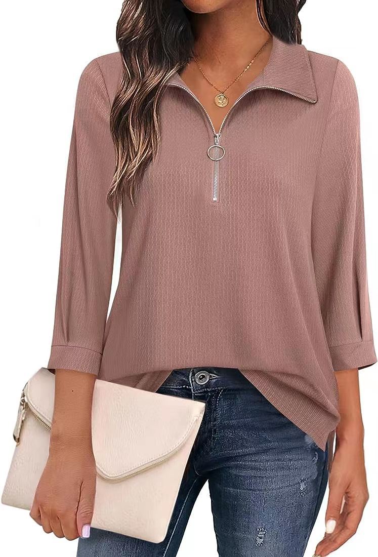 Women's Casual Sweatshirt with Short Zipper Placket and Fashionable Cut Ivyshape