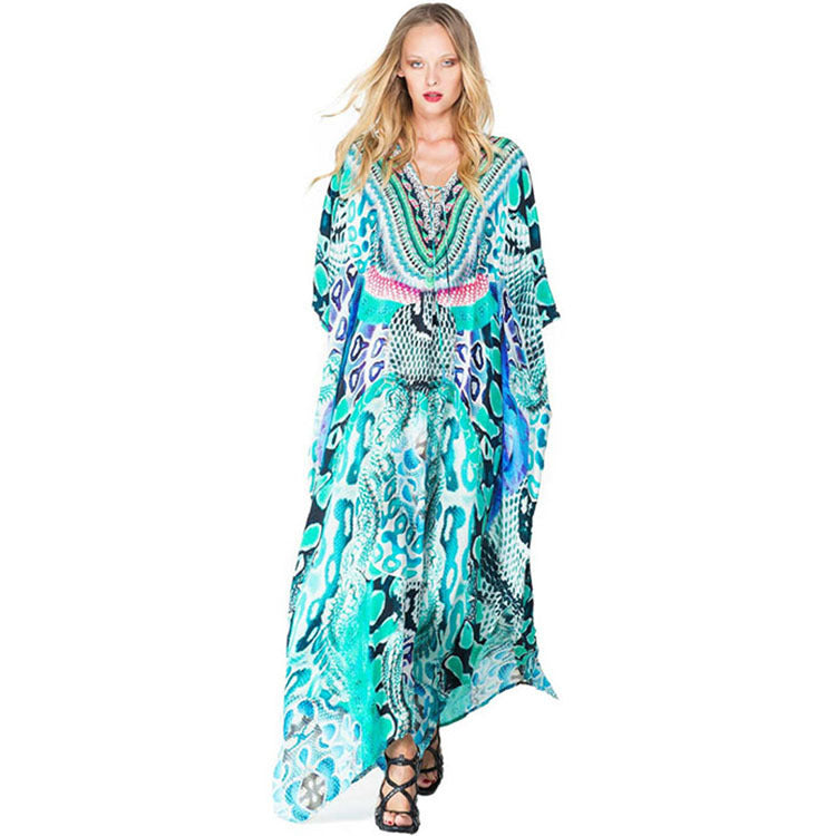 Ladies Maxi Kaftan with artistic animal design and side slits Ivyshape
