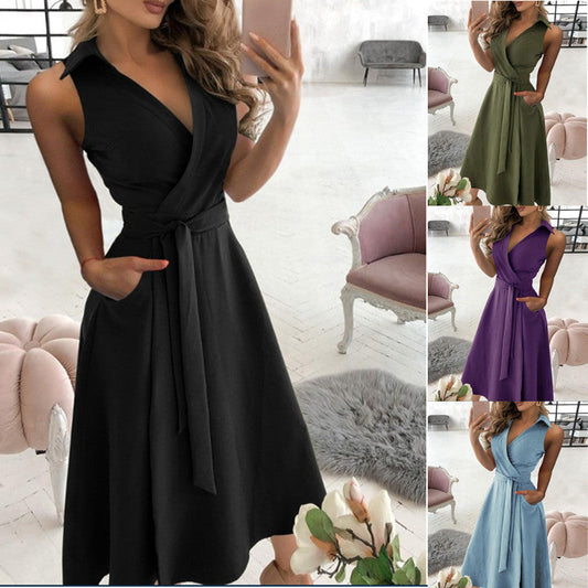 Women's wrap dress with asymmetrical V-neck and pockets Ivyshape