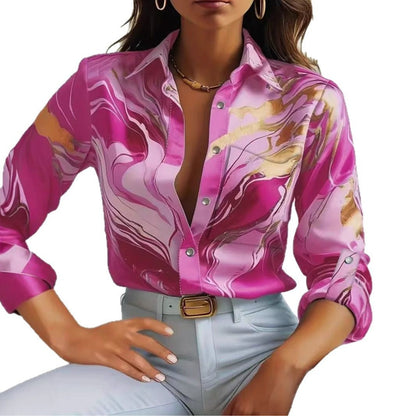 Ladies Elegant Blouse with Abstract Marble Pattern Ivyshape