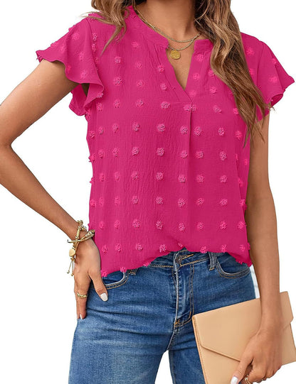 Ladies Short Sleeve Textured Blouse Shirt Ivyshape