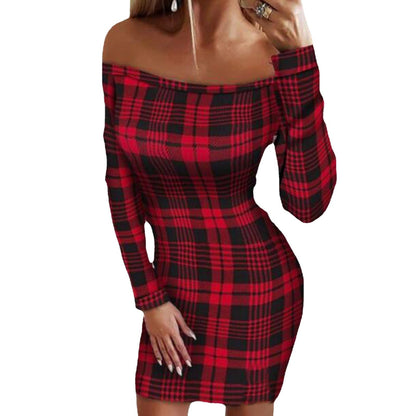 Women's Off-Shoulder Christmas Dress with Sparkling Appliques and Festive Print Ivyshape