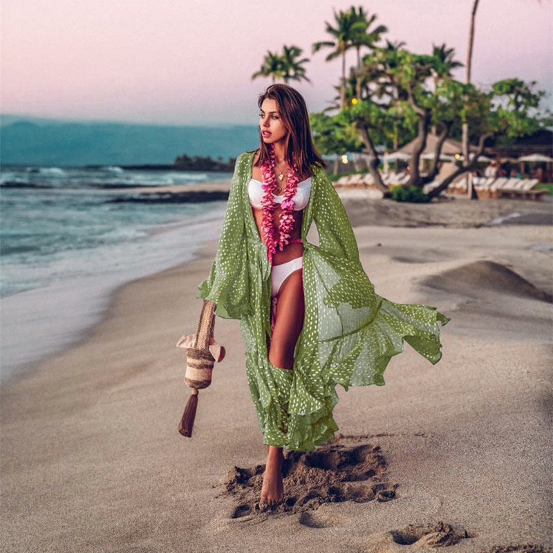 Women's elegant beach cover-up with flowing ruffle design Ivyshape