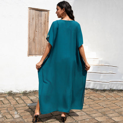 Women's airy kaftan with elegant embroidery design and side slits Ivyshape