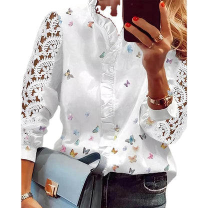 Ladies elegant blouse with lace sleeves and butterfly detail Ivyshape