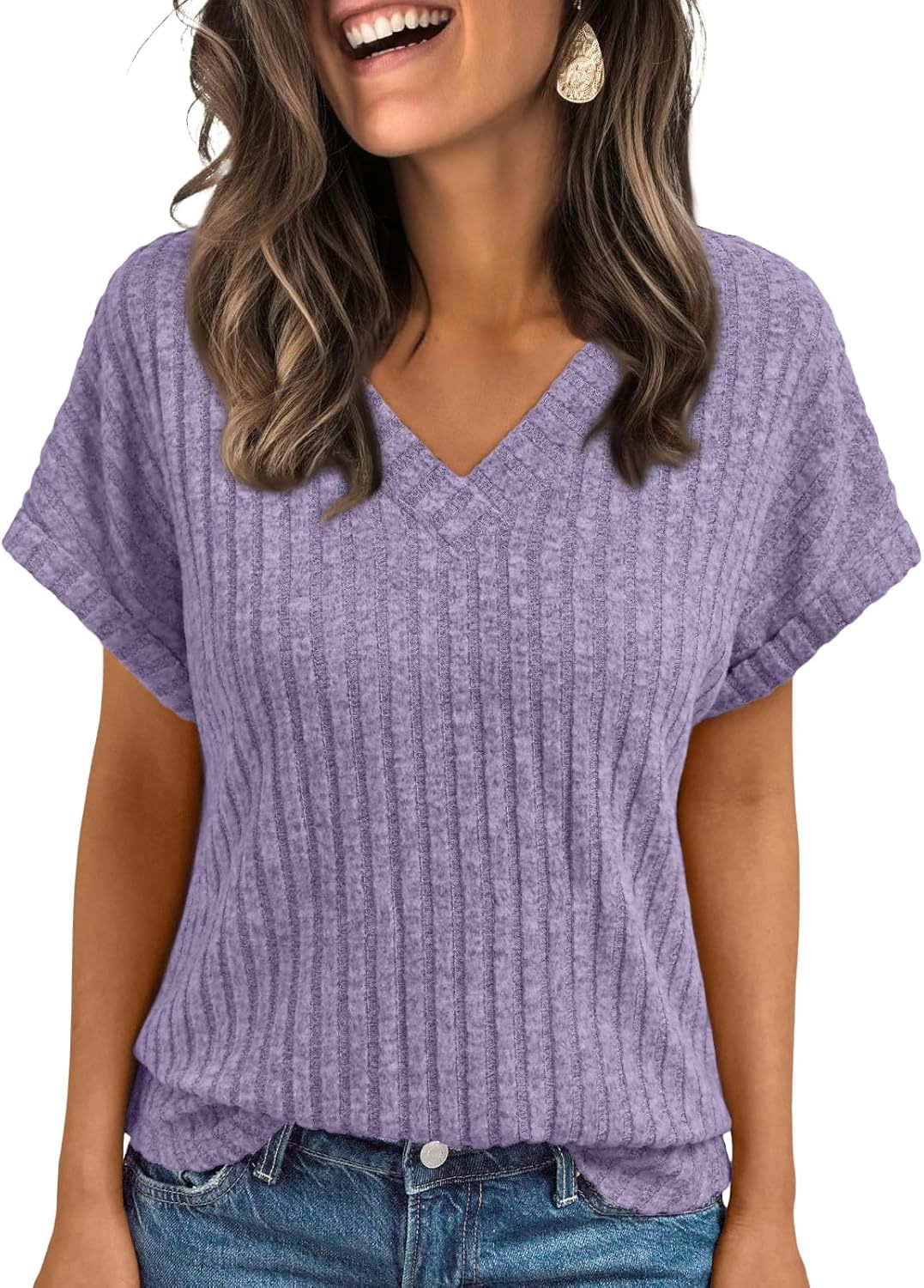 Women V-Neck Ribbed Top Ivyshape
