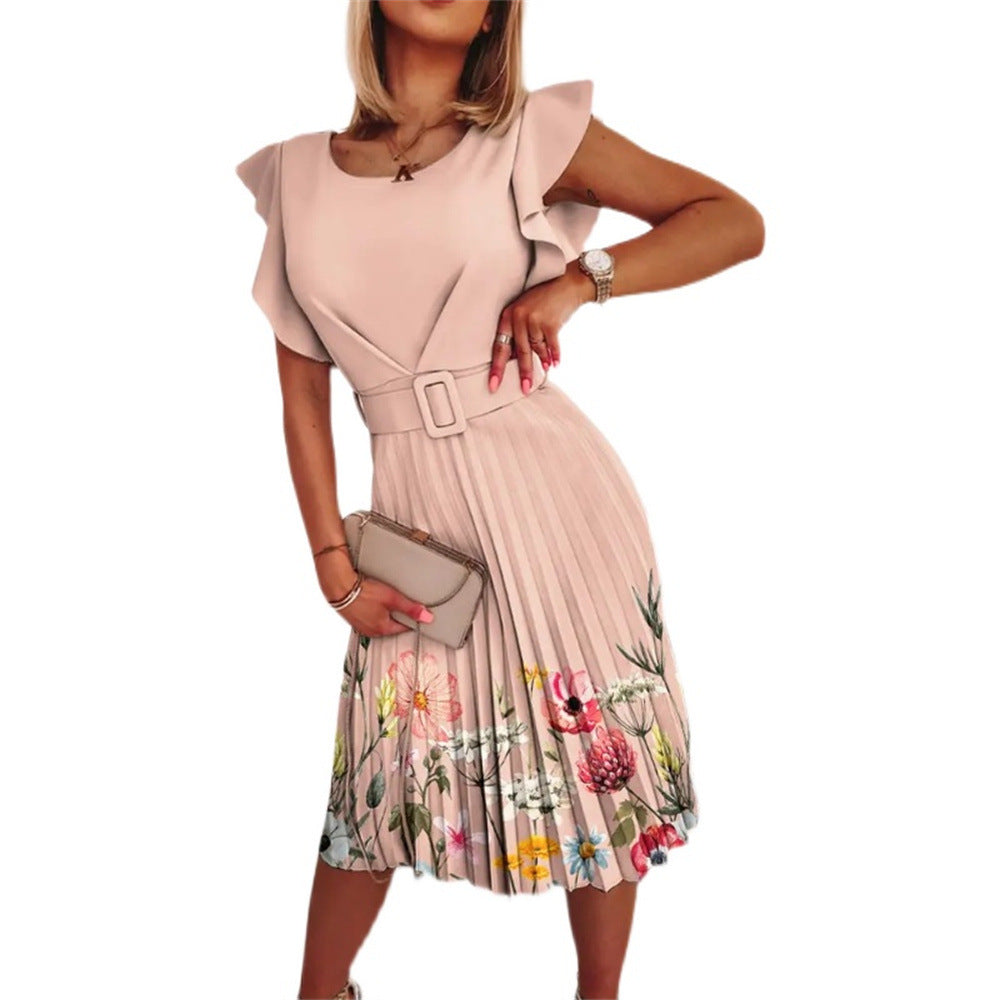 Ladies Midi Dress with Voluminous Sleeves and Chic Waist Definition Ivyshape
