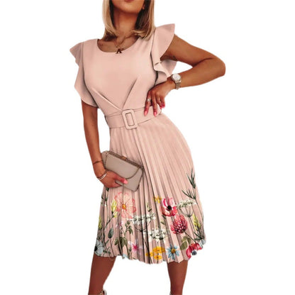 Ladies Midi Dress with Voluminous Sleeves and Chic Waist Definition Ivyshape