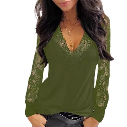 Ladies Lace Sleeve V-Neck Top Ivyshape