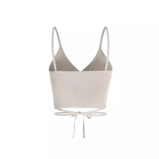 Ladies cropped interface top with V-neck and tie belt Ivyshape