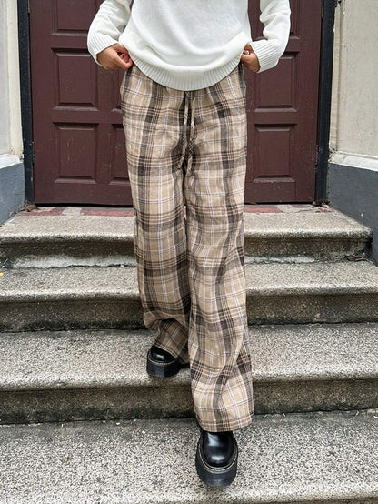 Women's Relaxed Fit Checkered Lounge Pants Ivyshape