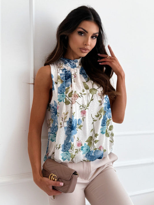 Ladies blouse with floral design and fine ruffles Ivyshape