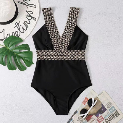 Women Elegant Swimsuit with Deep V-Neck and Floral Design Ivyshape