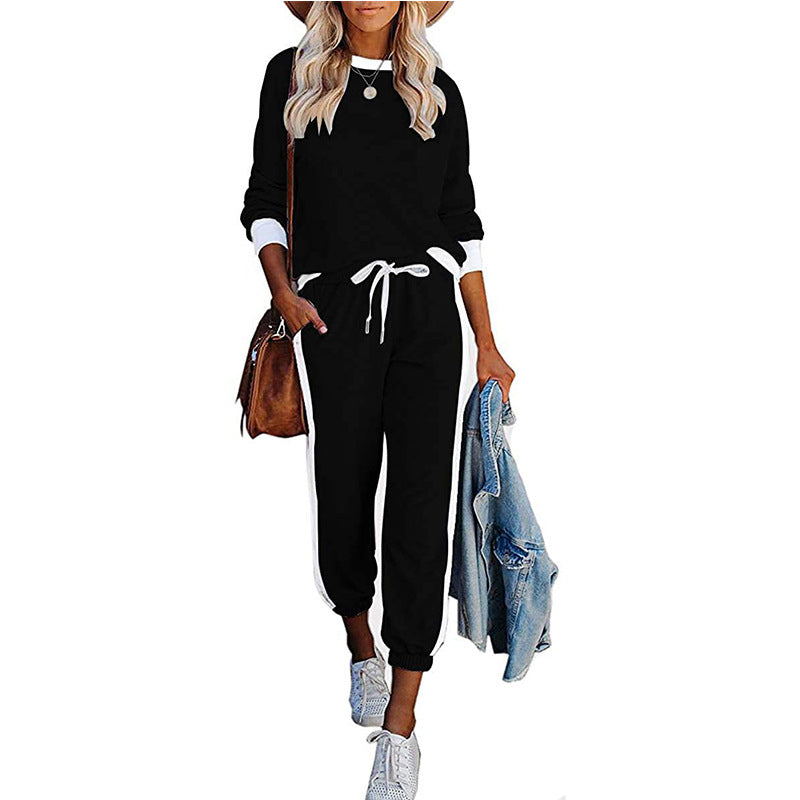 Women's leisure tracksuit with contrasting side stripes and elastic waistband Ivyshape