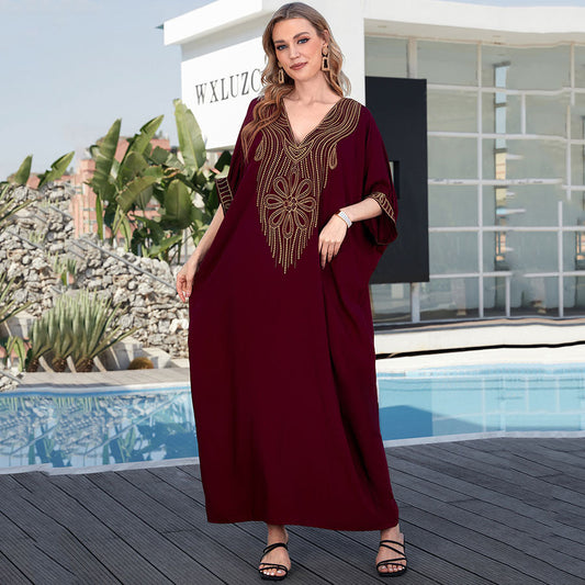 Women's maxi dress with luxurious embroidery and V-neck Ivyshape