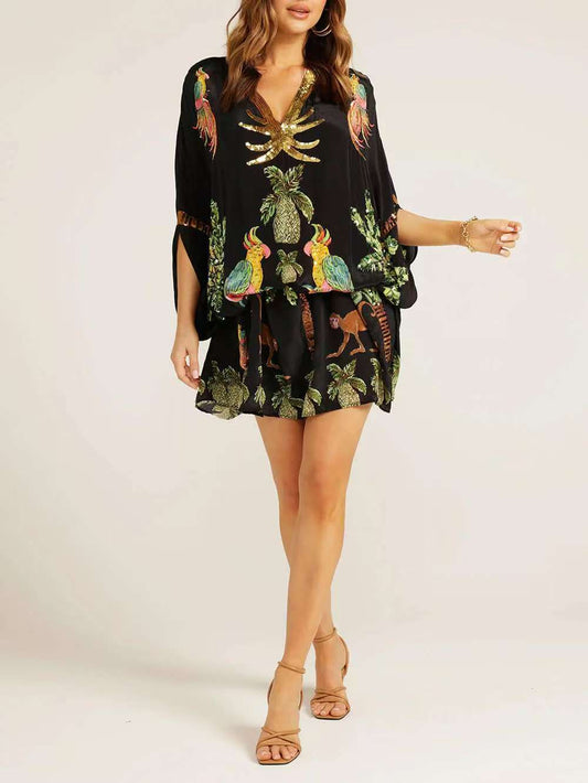Women's Kimono Top with Colorful Tropical Print Ivyshape