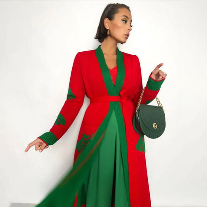 Women's knitted coat with intricate embroidery and modern button design Ivyshape