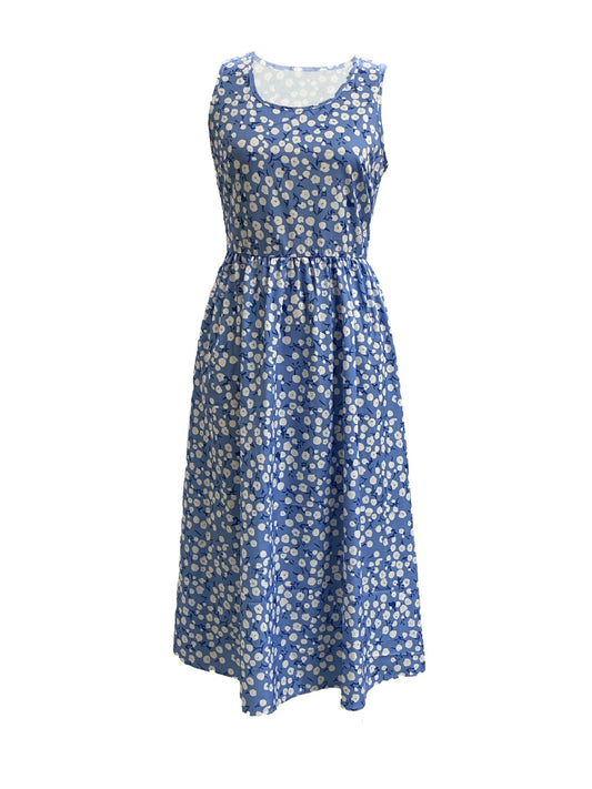 Women Sleeveless Flowing Maxi Dress with Floral Design Ivyshape