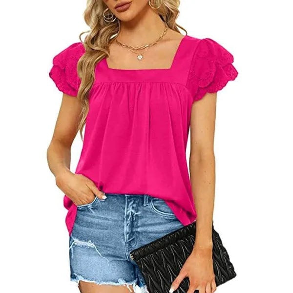 Women’s blouses with square neckline and ruffled hems Ivyshape