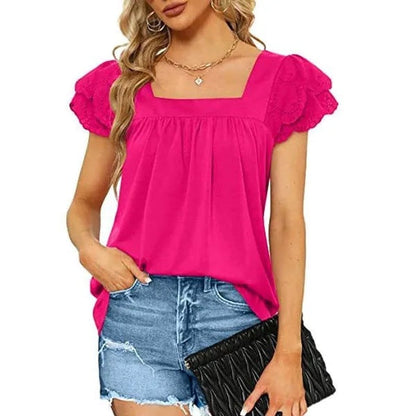 Women’s blouses with square neckline and ruffled hems Ivyshape