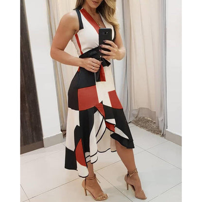 Ladies' maxi dress with asymmetric cut and graphic design Ivyshape