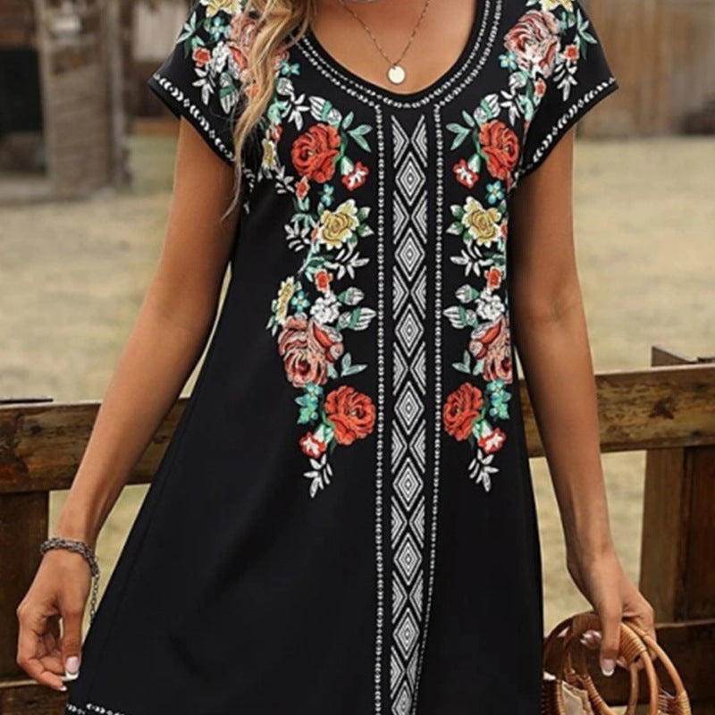 Women's Summer Tunic Dress with Floral Embroidery Ivyshape