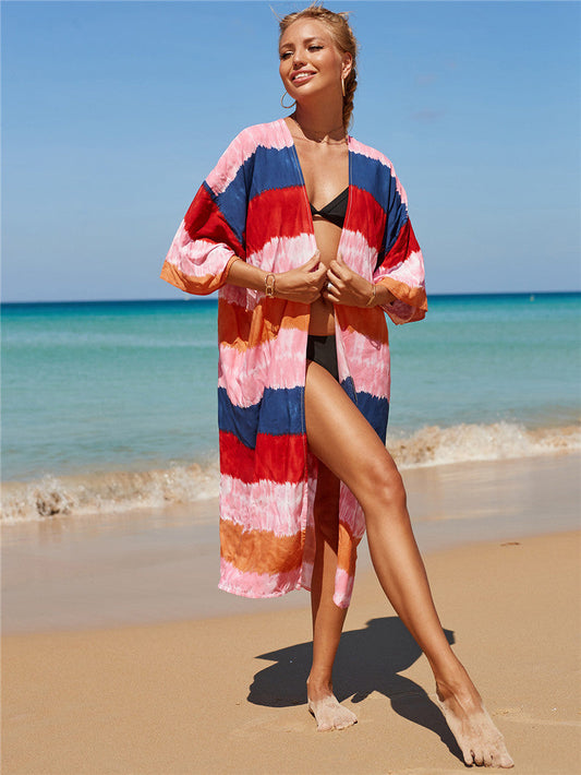 Women's beach kimono with modern stripe design Ivyshape