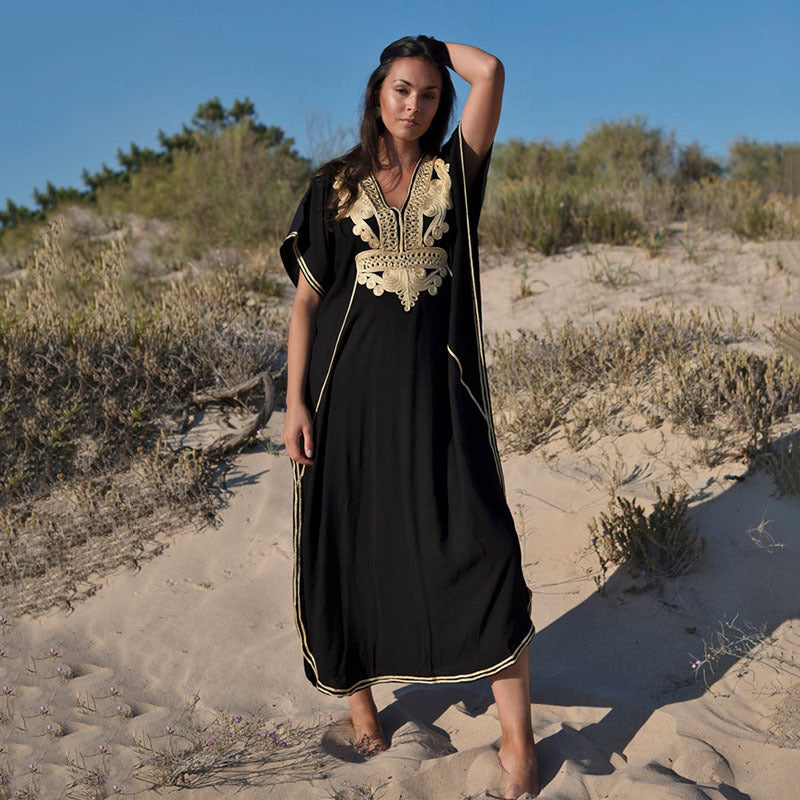 Women's Elegant Beach Kaftan with Intricate Embroidery Ivyshape