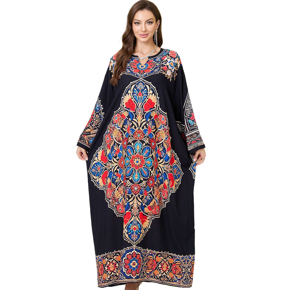 Ladies Maxi Kaftan with colorful floral embroidery design Ivyshape