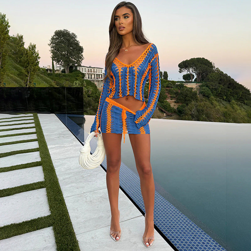 Women's knitted dress with unique net design Ivyshape