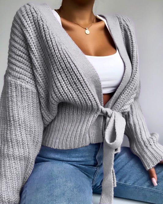 Women’s cardigan with a loose fit and trendy tie belt Ivyshape