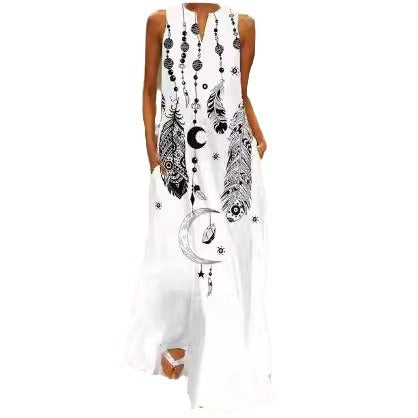 Ladies Maxi Dress with Feather Print Ivyshape