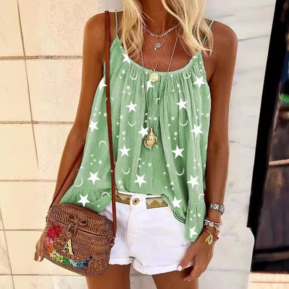 Women Star and Moon Pattern Sleeveless Top Ivyshape
