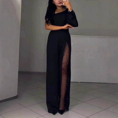 Asymmetrical one-sided women's jumpsuit with sequin panel Ivyshape