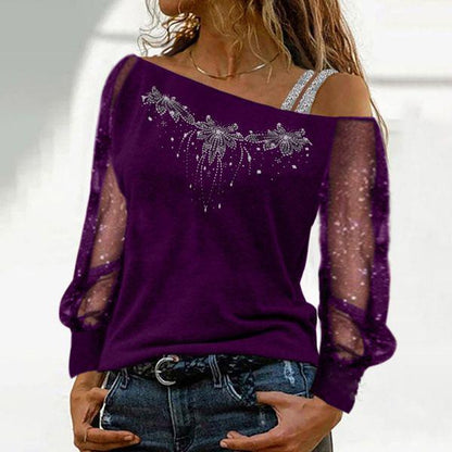 Women's Off-Shoulder Decorated Sweatshirt Top Ivyshape