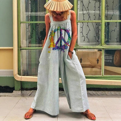 Ladies Art Print Wide-Leg Overall Ivyshape