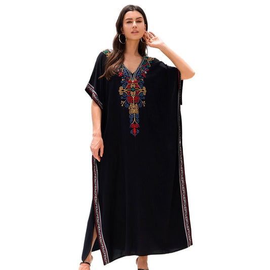 Women long Kaftan dress with elaborate colorful embroidery Ivyshape