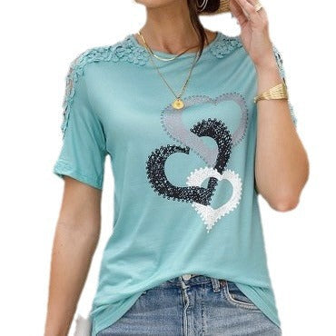 Women's T-shirt with heart graphic and lace details Ivyshape