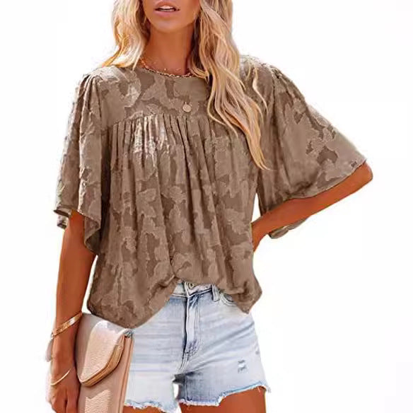 Women's Flowing Structured Short Sleeve Blouse Ivyshape