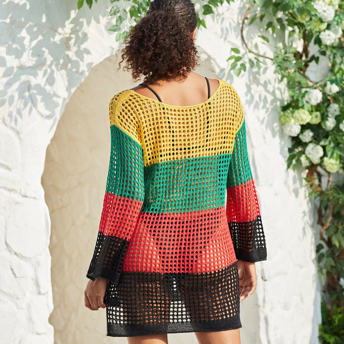 Women's Casual Net Beach Sweater with Colorful Play of Colors Ivyshape