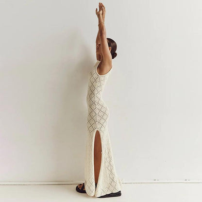 Women's maxi dress with elegant structure details and high slit Ivyshape