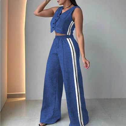 Ladies casual two-piece set with cropped top and wide-cut pants Ivyshape